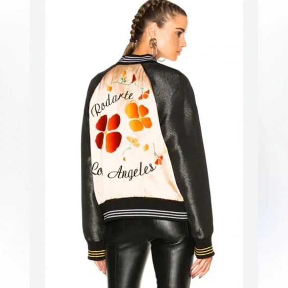 Rodarte Embroidered Flower Bomber Jacket, Black/Gold, X-Small, Small - Picture 1 of 14